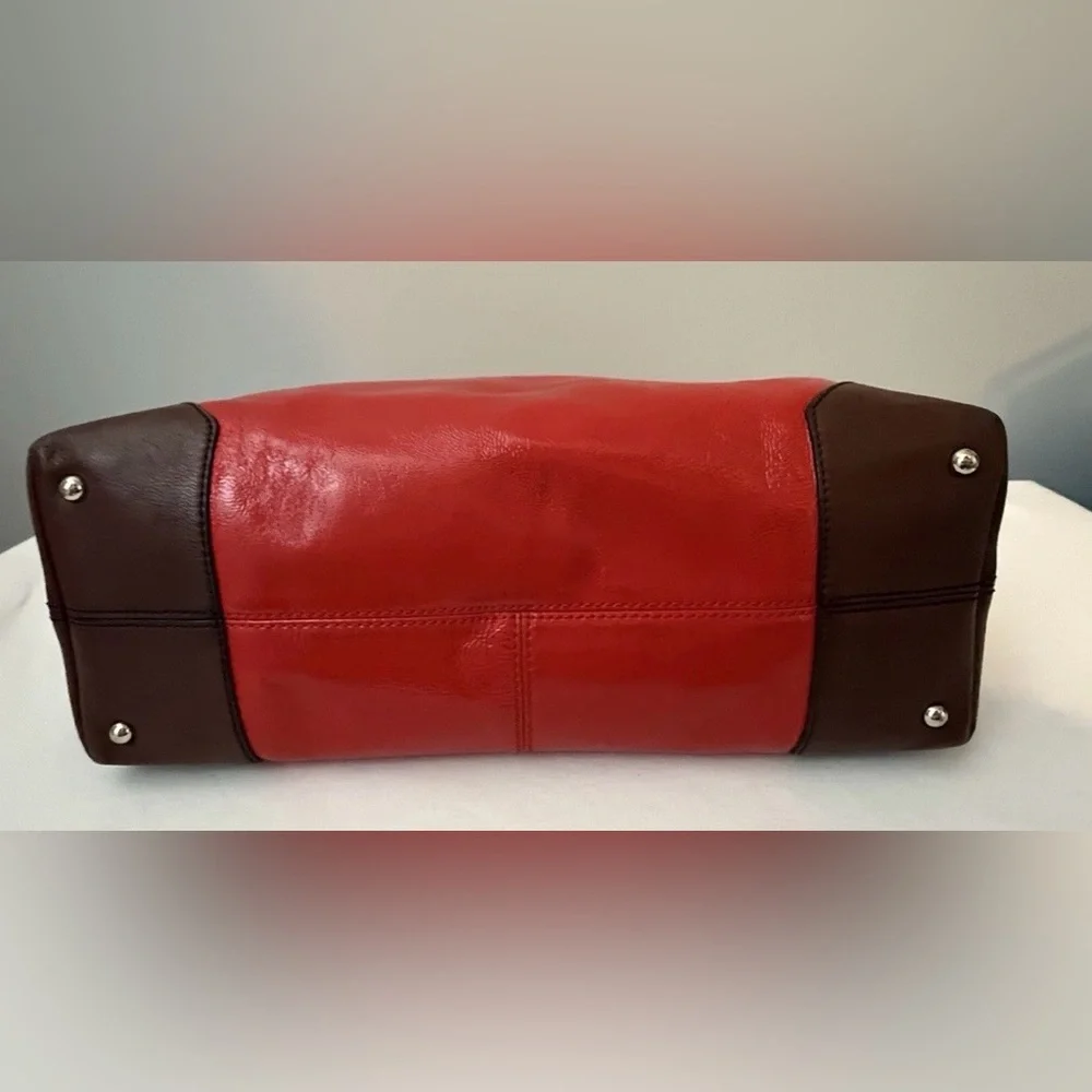 Kate Spade Patent Leather Cherry Red Tote Bag Brown Handles & Trim